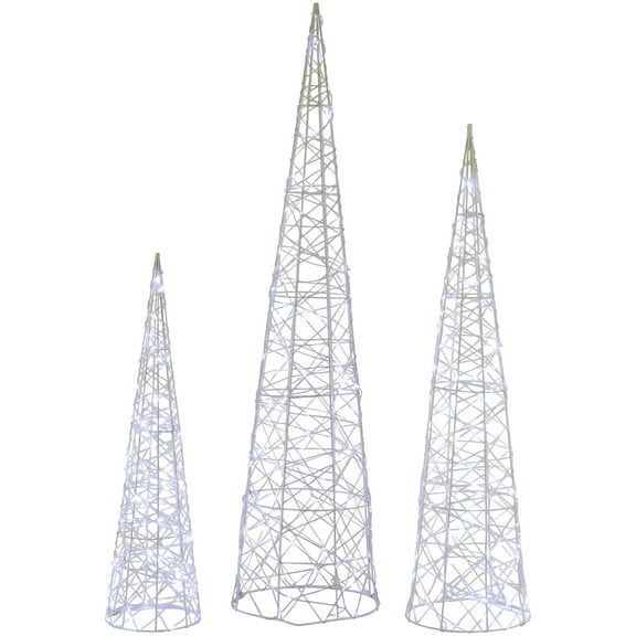 Northlight LED Lighted Twinkle Outdoor Christmas Cone Trees - 39.5" - Silver - Set of 3
