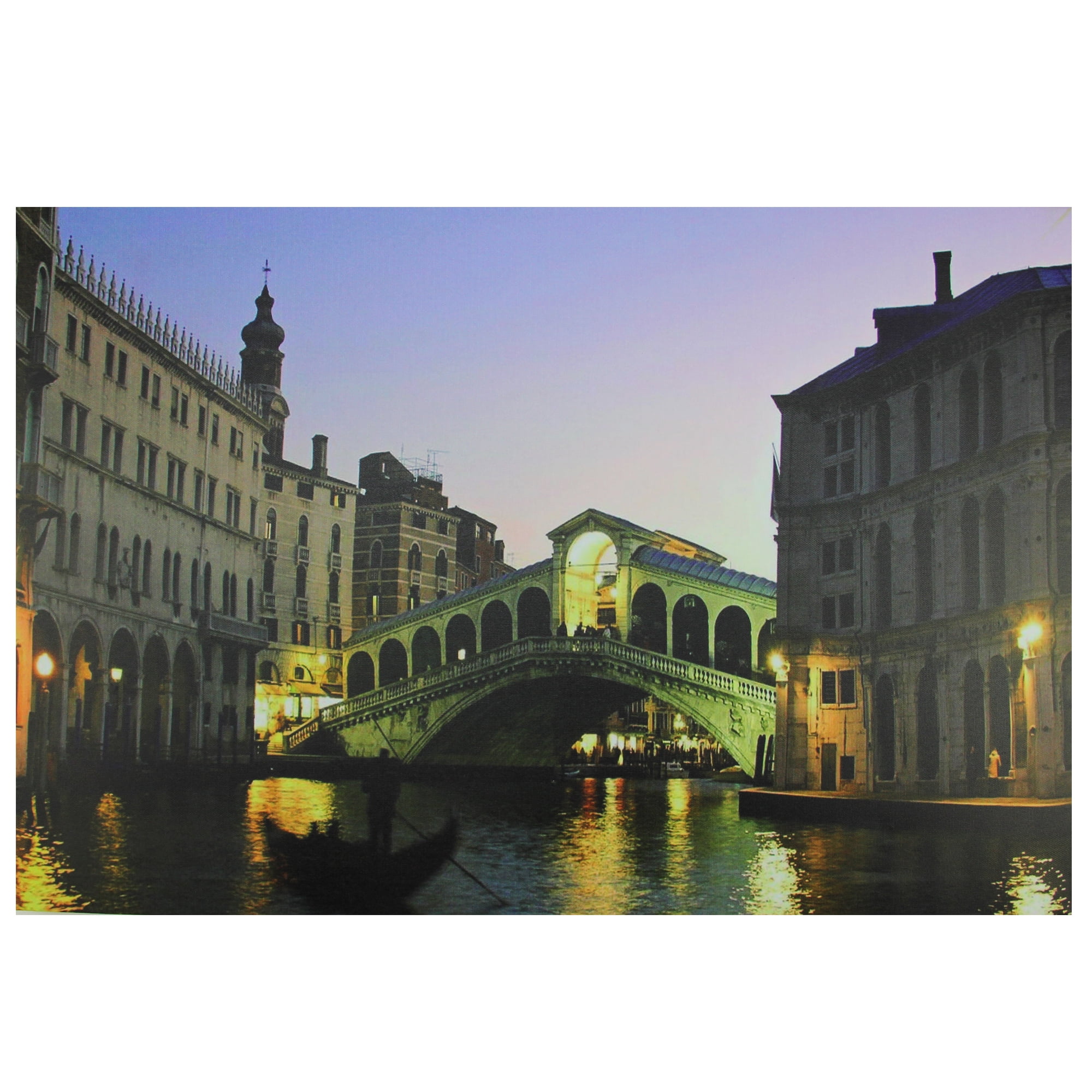 Venice Grand Canal Night Scene LED Canvas Wall Art with Wood Frame