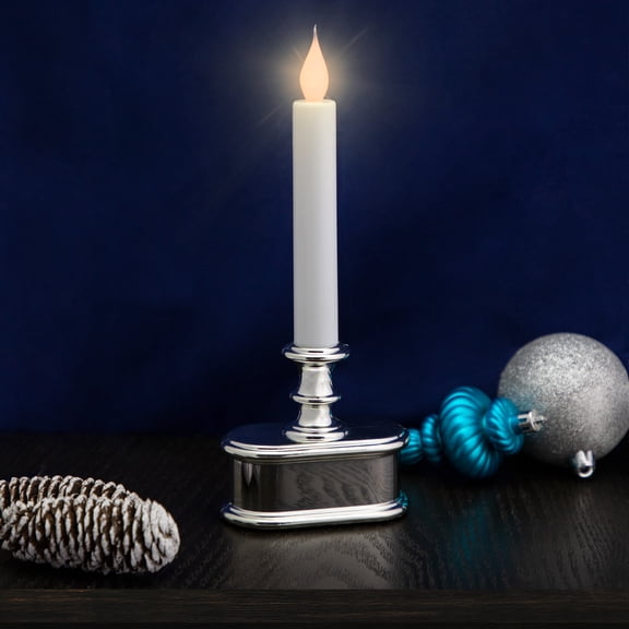 Northlight LED Lighted Window Candle with Base - 9.25" - White and Silver