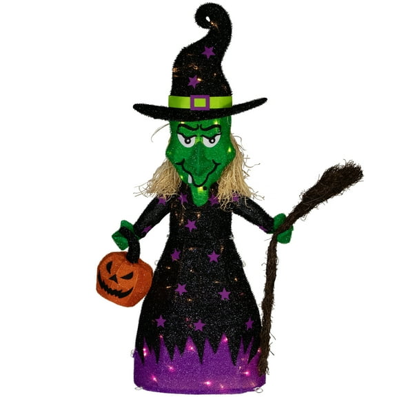 Northlight LED Lighted Witch with Broom Outdoor Halloween Decoration - 39"  - Clear Lights