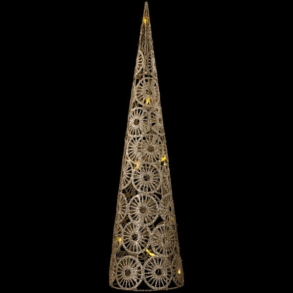 Northlight LED Sunburst Christmas Cone Glitter Tree - 23.5" - Warm White Lights - Gold Finish