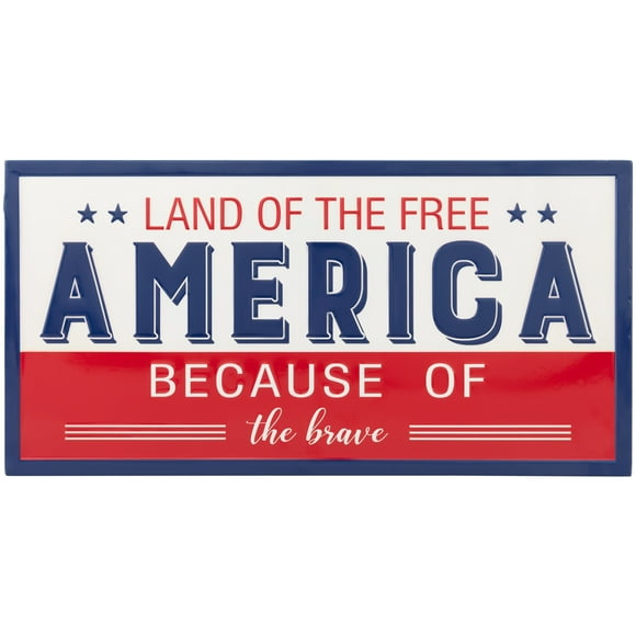 Northlight Land of the Free Because of the Brave Patriotic Metal Wall Sign - 20"