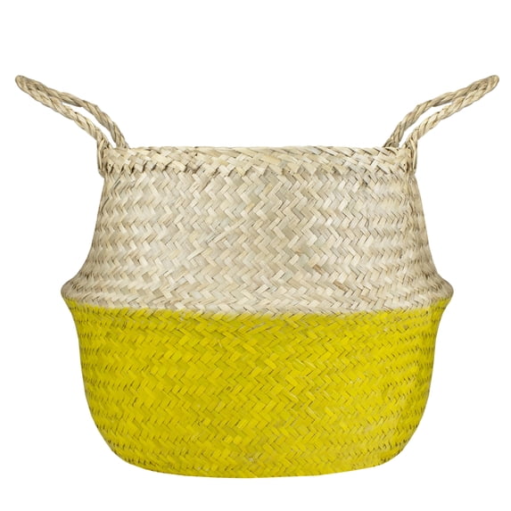 Northlight Large Belly Basket with Handles - 15.5" - Beige and Yellow