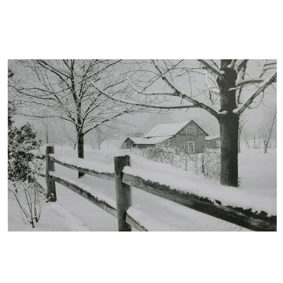 Northlight Large Fiber Optic Lighted Snowy Winter Cabin Canvas Wall Art 23.5" x 15.5"