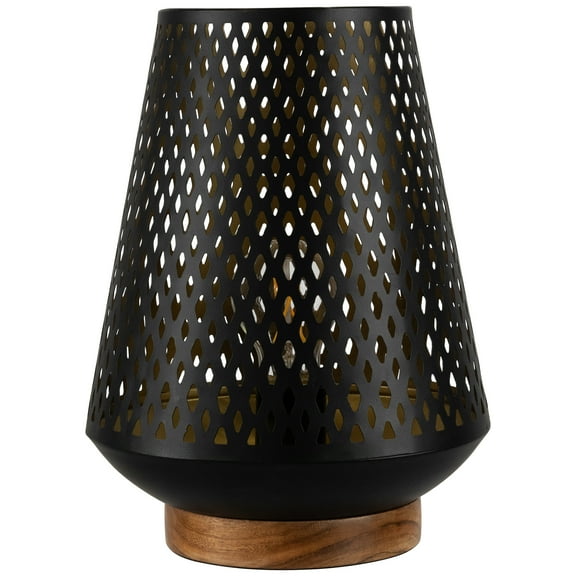 Northlight Laser-Cut Diamond Pattern Iron Table Lamp with Wood Base  - 11" - Black and Gold