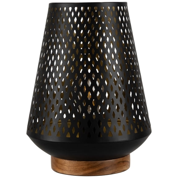 Northlight Laser-Cut Diamond Pattern Iron Table Lamp with Wood Base - 11" - Black and Gold