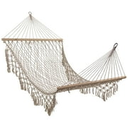 Northlight Lattice Macrame Rope Hammock with Wooden Bars - 74 x 59 - Cream