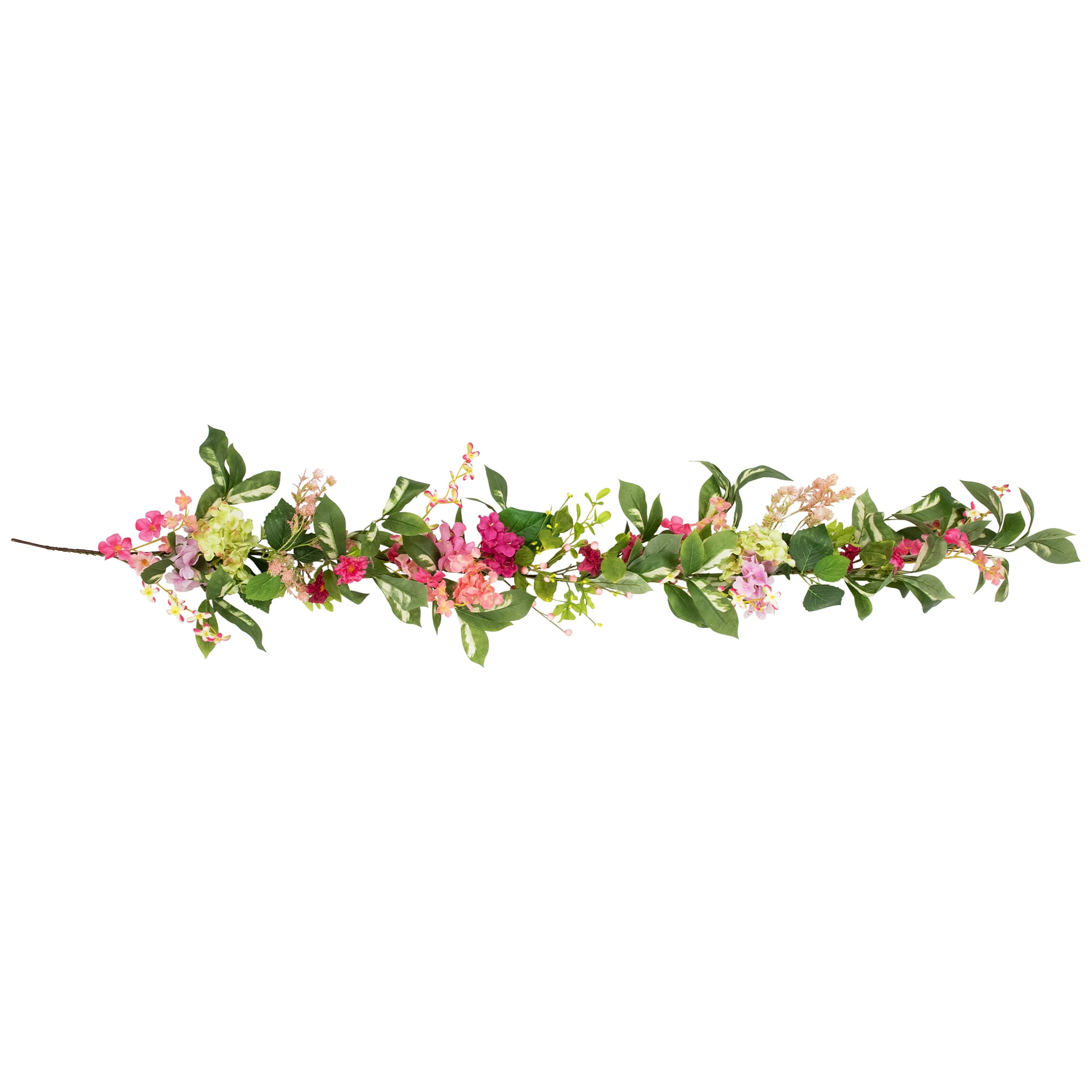 Leafy Pink and Green Artificial Floral Spring Garland, 60-inch