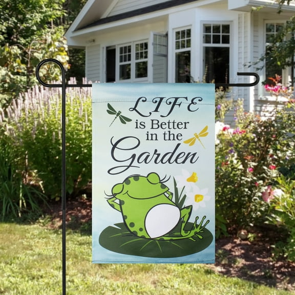 Northlight Life is Better in the Garden Green Frog Outdoor Garden Flag 12.5" x 18"