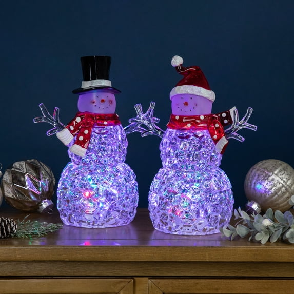Northlight Lighted Acrylic Snowmen Christmas Decorations - 9" - LED Multicolor Lights - Set of 2