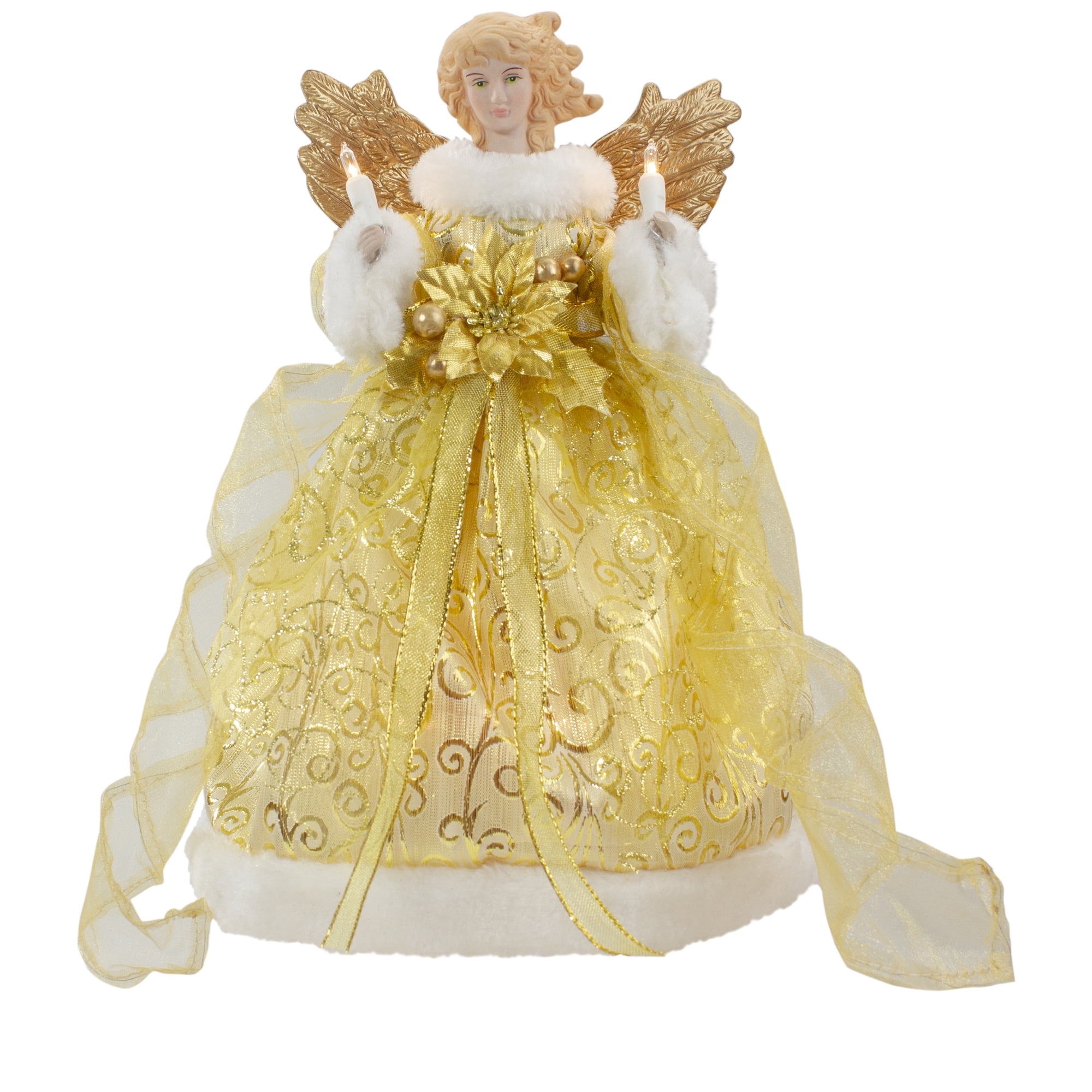 12" Gold Angel Christmas Tree Topper with Clear Lights
