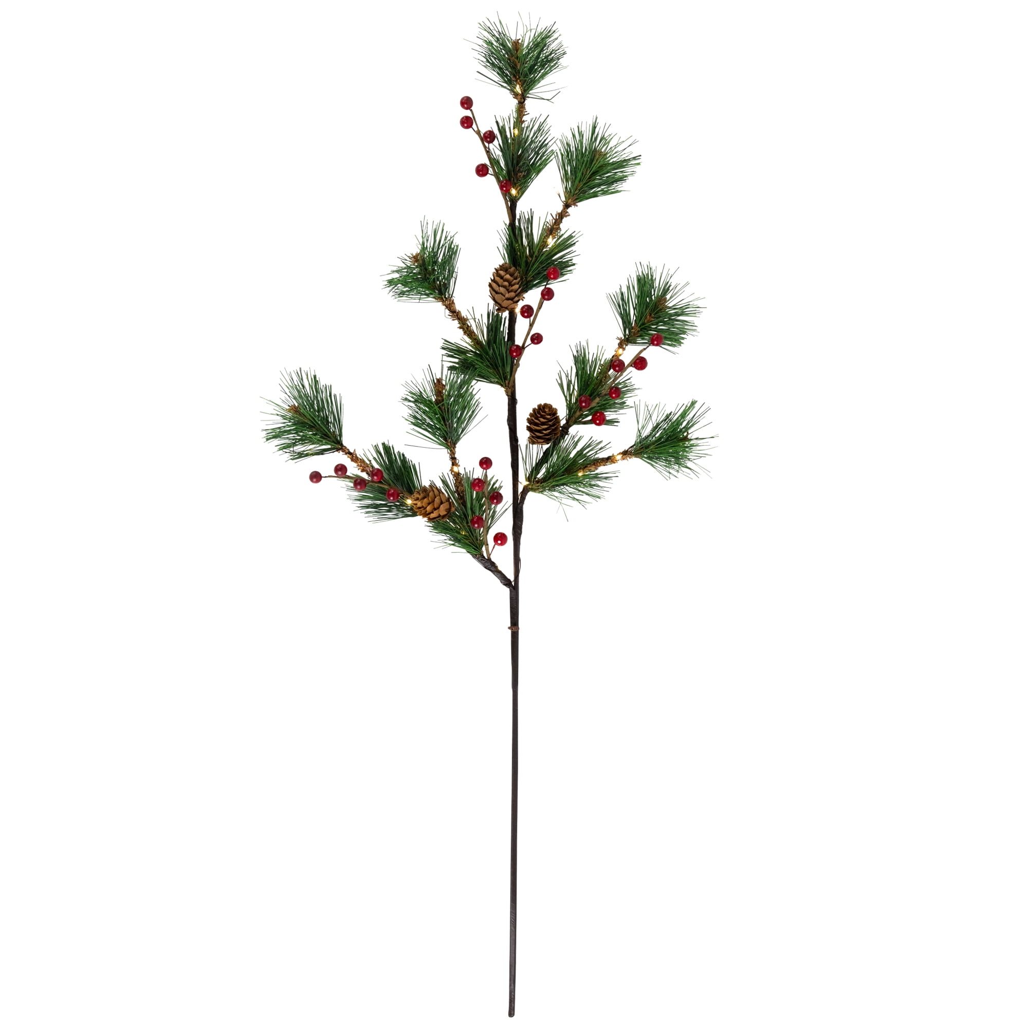 Northlight Lighted Berry and Pinecone Christmas Pine Spray - 29" - Warm White