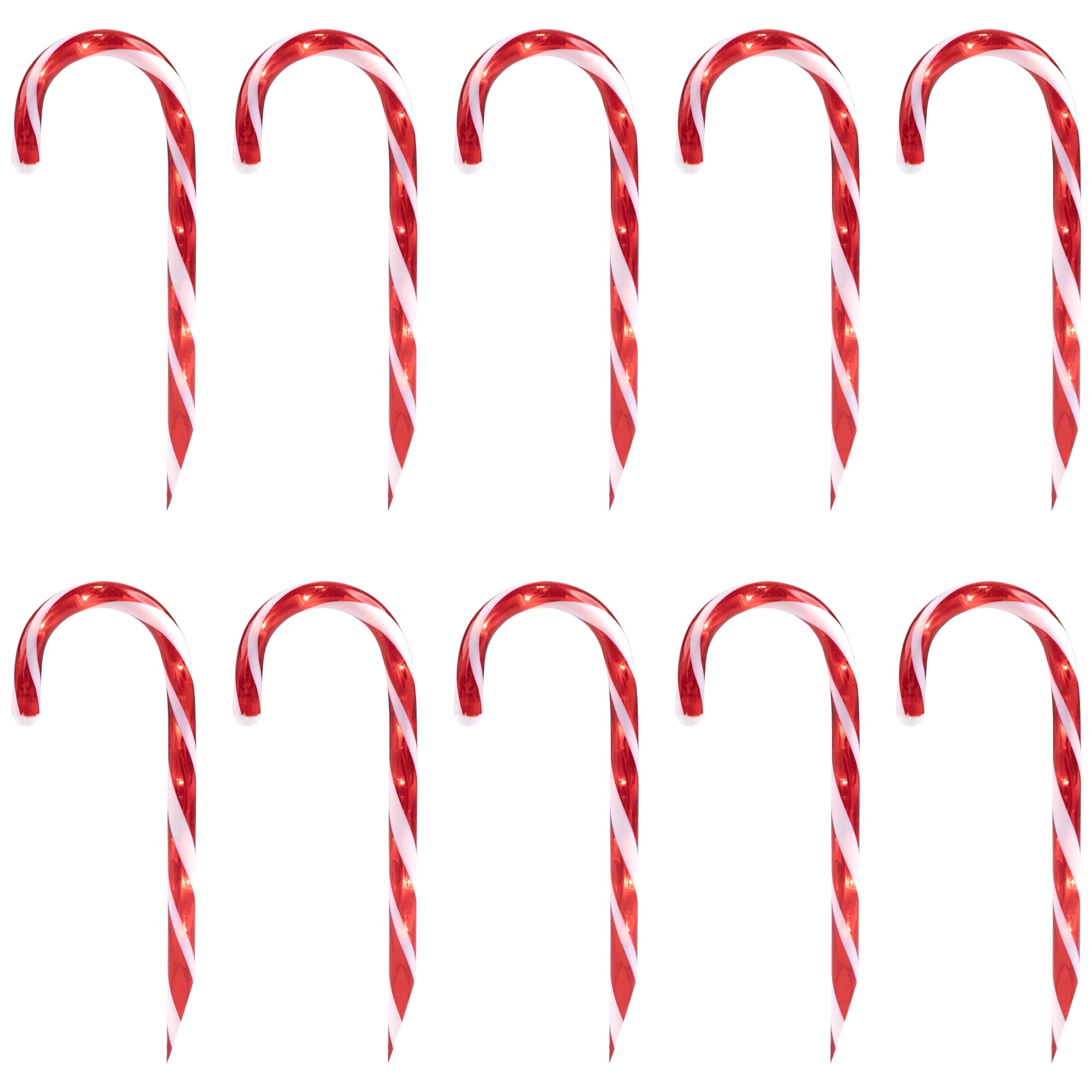 Festive Red and White Lighted Candy Cane Pathway Markers Set of 10