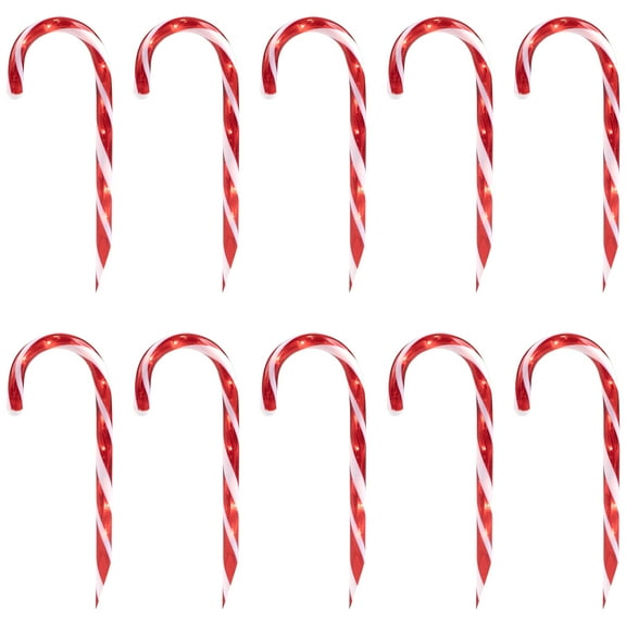 Northlight Lighted Candy Cane Outdoor Christmas Pathway Markers - 13.5' White Wire - Set of 10