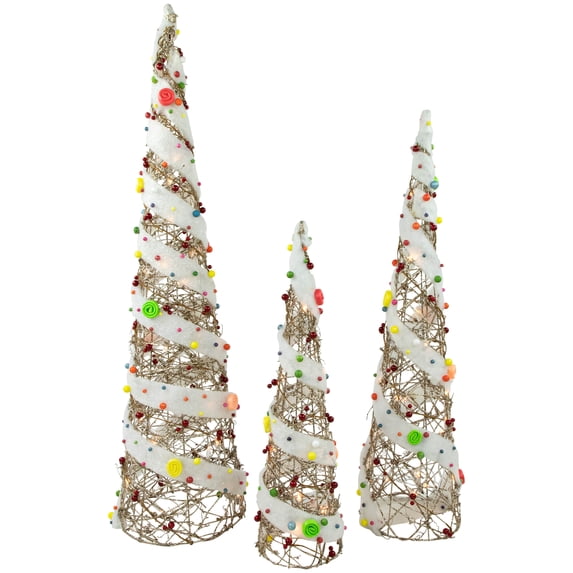 Northlight Lighted Candy Covered Cone Tree Outdoor Christmas Decorations - 40" - Set of 3