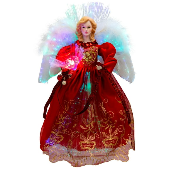 Northlight Lighted Fiber Optic Angel Christmas Tree Topper - 12" - Red and Gold