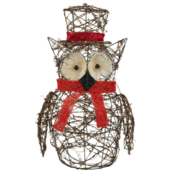 Northlight Lighted Glitter Rattan Owl Outdoor Christmas Decoration - 21" - Clear Lights