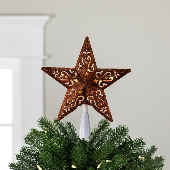 Northlight Lighted Glittered 5 Point Cut-Out Star Christmas Tree Topper - 9.75" -Red - Clear Lights
