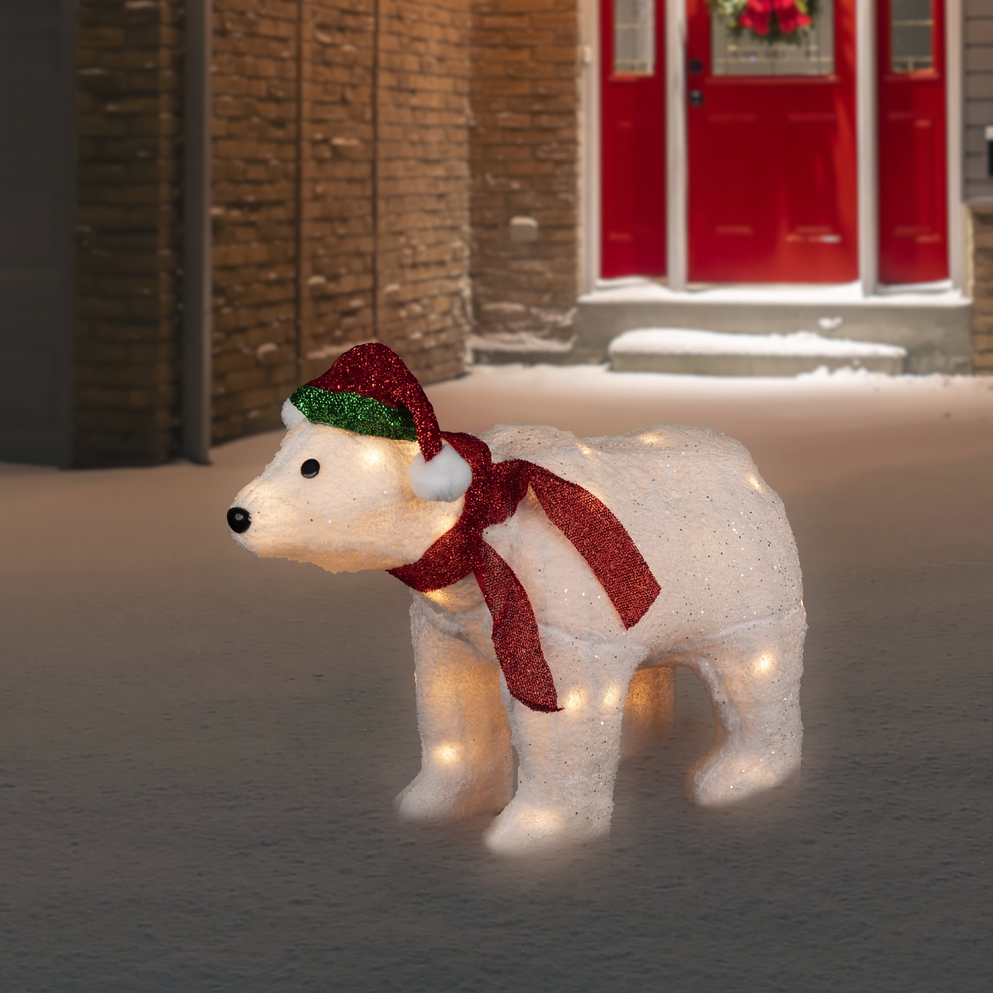 23" Lighted White Glittered Polar Bear Christmas Lawn Decoration