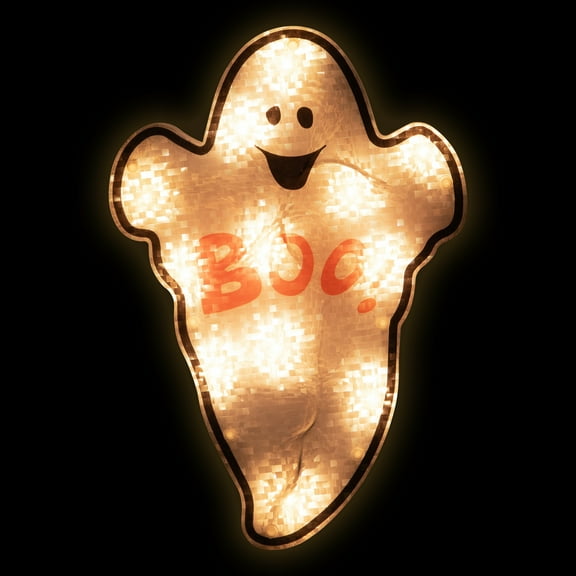 Northlight Lighted Holographic Ghost Halloween Window Silhouette - 12" - Clear Lights