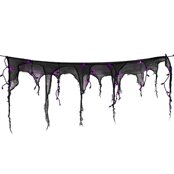 Northlight Lighted LED Halloween Gauze Drape Lights - 4' x 2' - Purple
