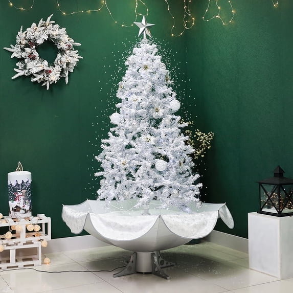 Northlight Lighted Musical Snowing Artificial White Tinsel Christmas Tree - 6' - White LED Lights