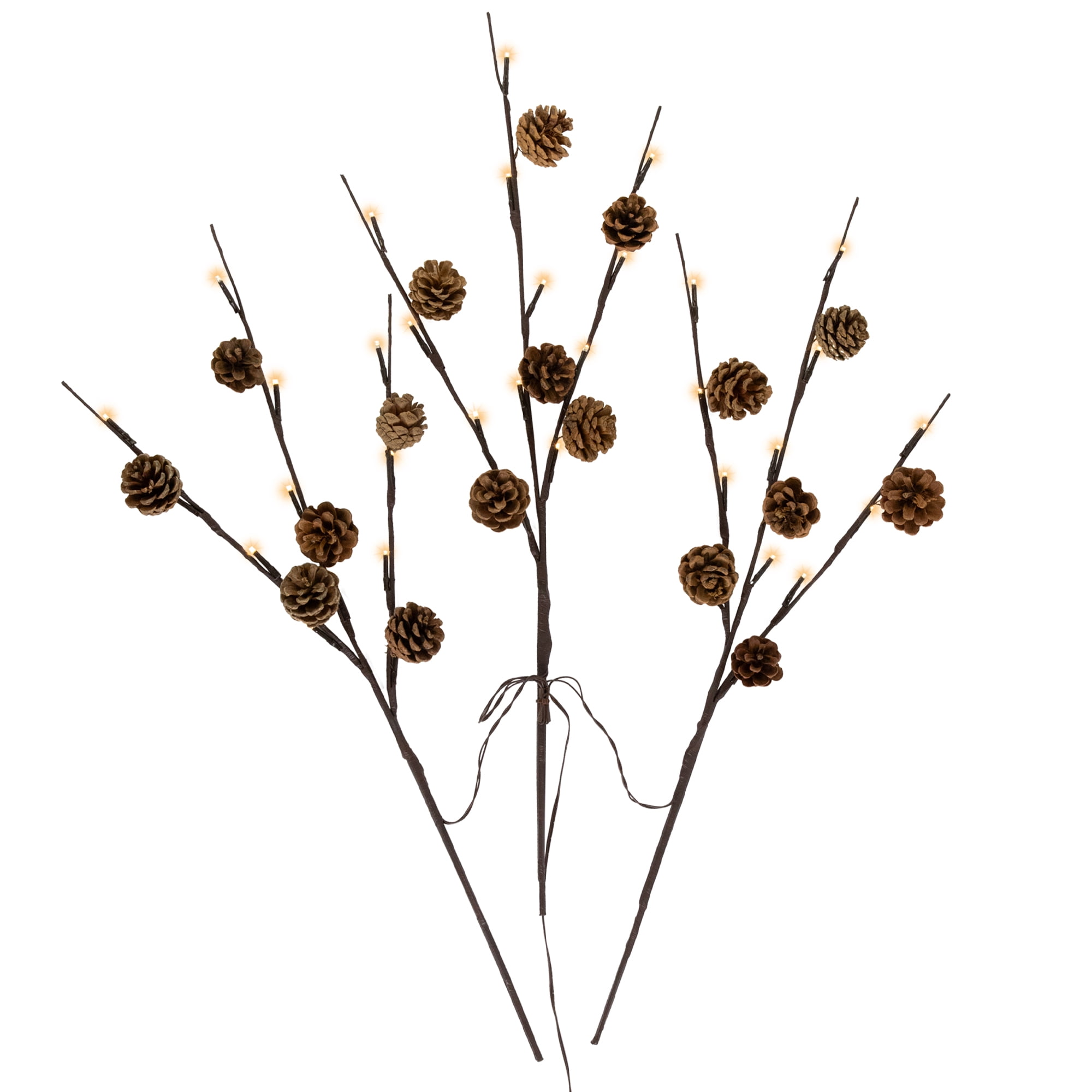 Northlight Lighted Pinecone Christmas Branch Bundle - 23" - Warm White LED - Set of 3