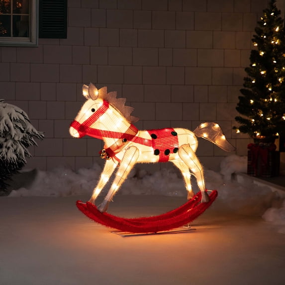 Northlight Lighted Animated Rocking Horse Outdoor Christmas Decoration - 40" - White and Red