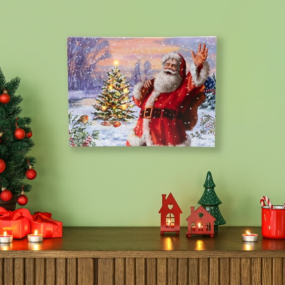 Northlight Lighted Santa with Christmas Tree Canvas Wall Art - 11.75" x 15.75"