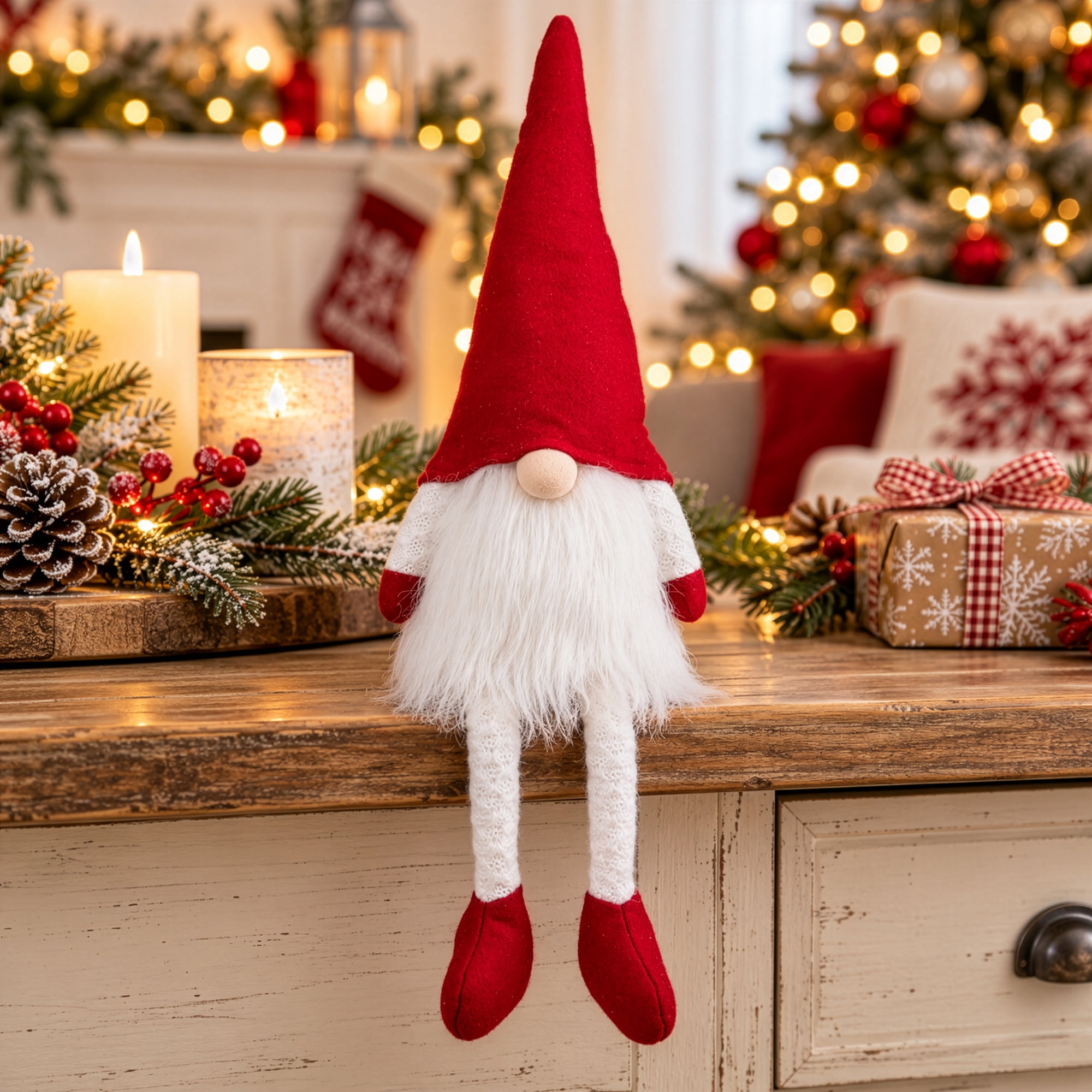 Northlight Sitting Gnome with Dangling Knitted Legs Christmas Decoration - 20"