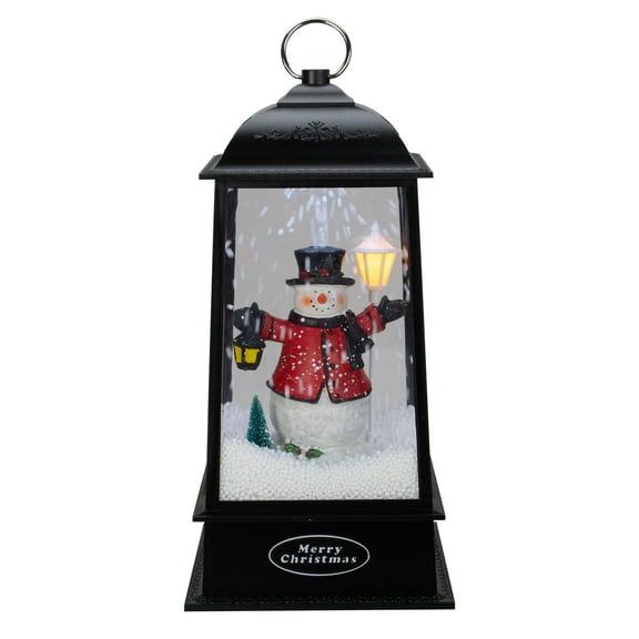 Northlight Lighted Snowman Christmas Lantern with Falling Snow - 13" - Black