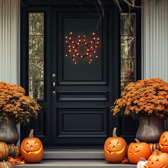 Northlight Lighted Spider Halloween Window Silhouette - 15" - Orange and Green Lights