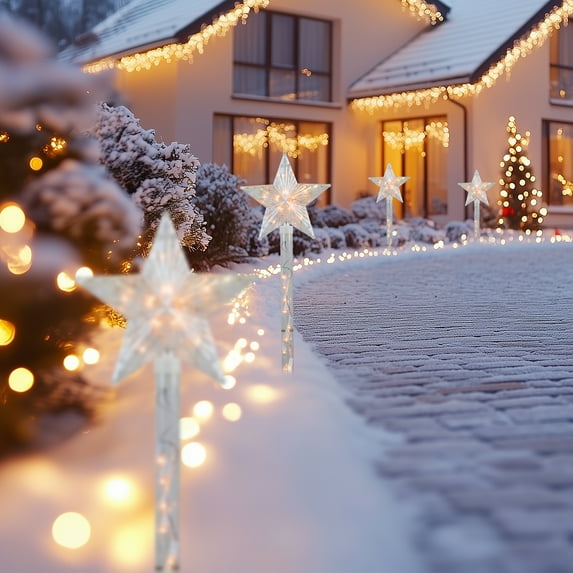 Northlight Lighted Star Christmas Pathway Marker with Lawn Stakes - 5' - Clear Lights - 4ct