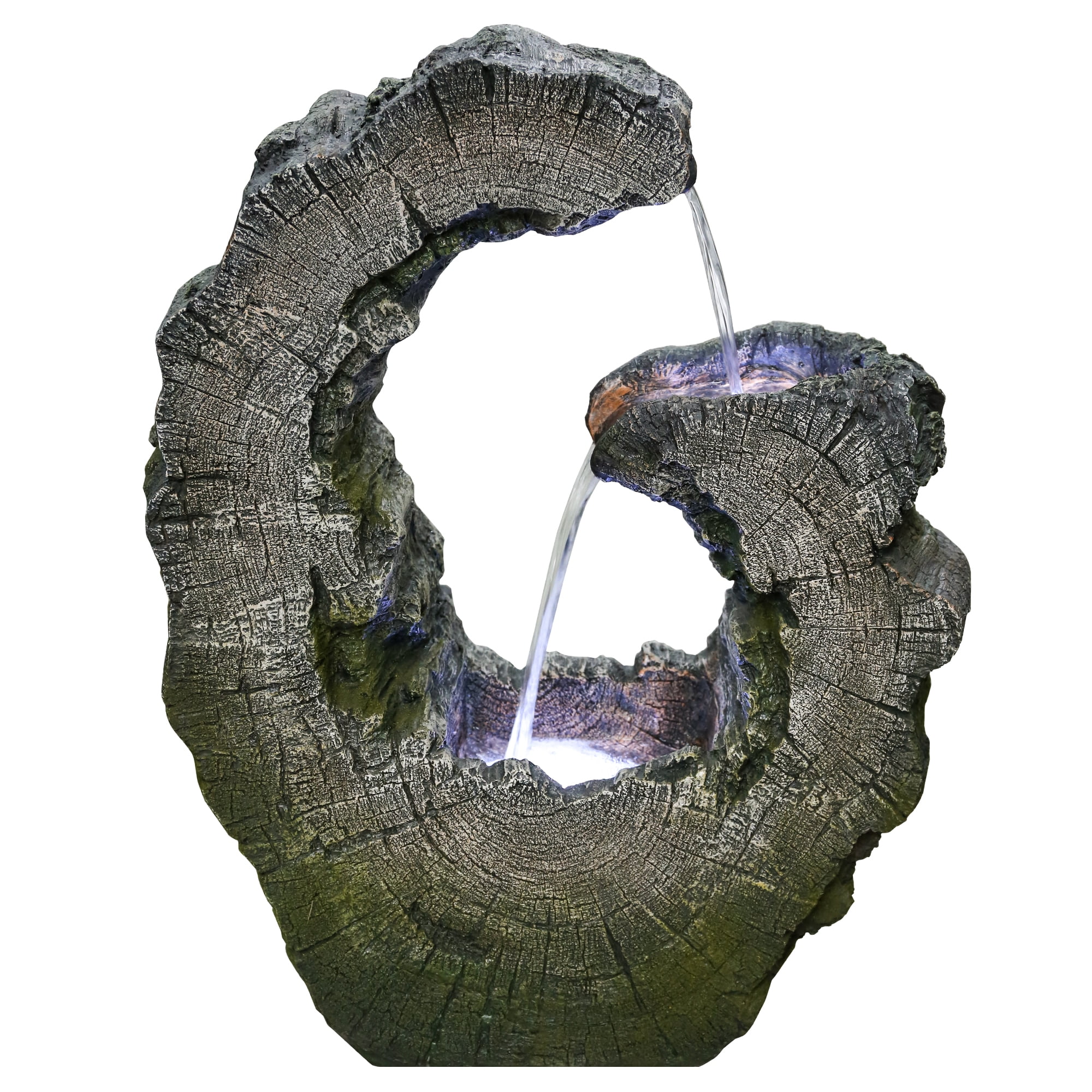 Northlight Lighted Tree Trunk Waterfall Outdoor Garden Water Fountain - 26"