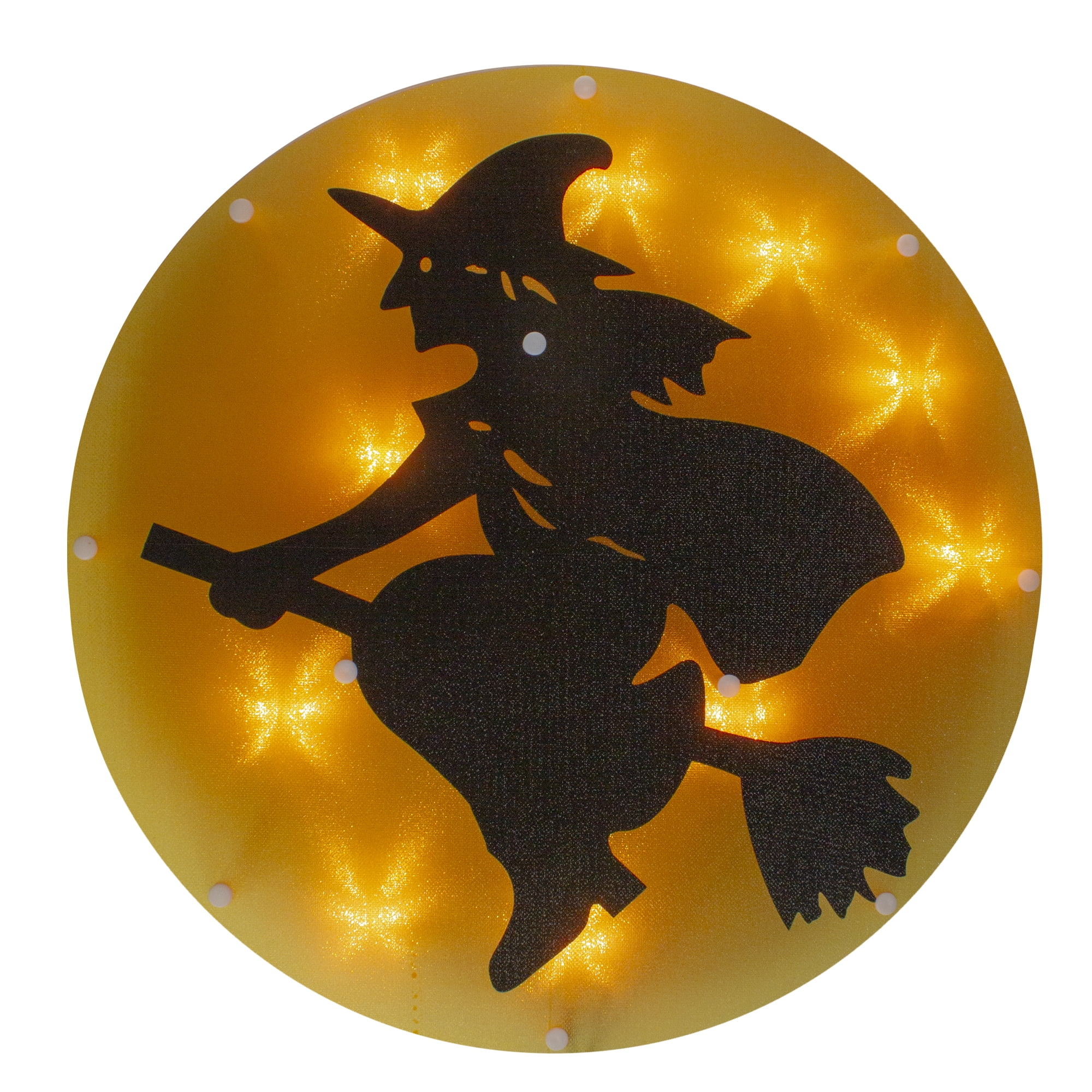 Northlight Lighted Witch on Broomstick Halloween Window Silhouette - 13.75" - Orange