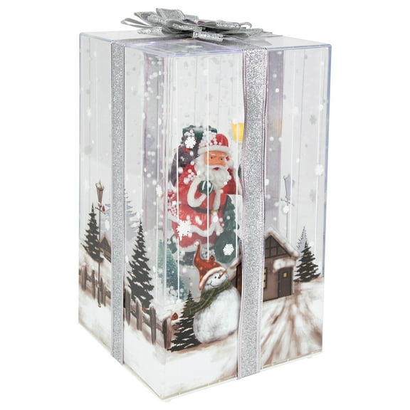 Northlight Lighted and Musical Santa Snowing Gift Box with Ribbon Christmas Decoration - 12"