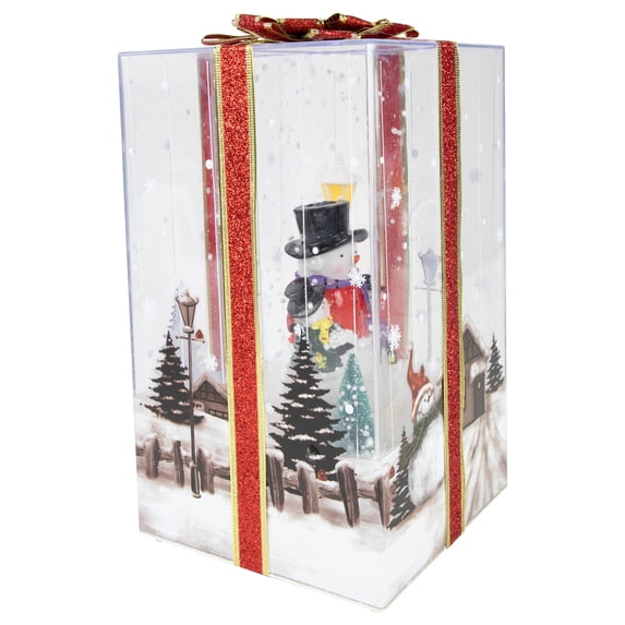 Northlight Lighted and Musical Snowman Family Snowing Gift Box Christmas Decoration - 12"