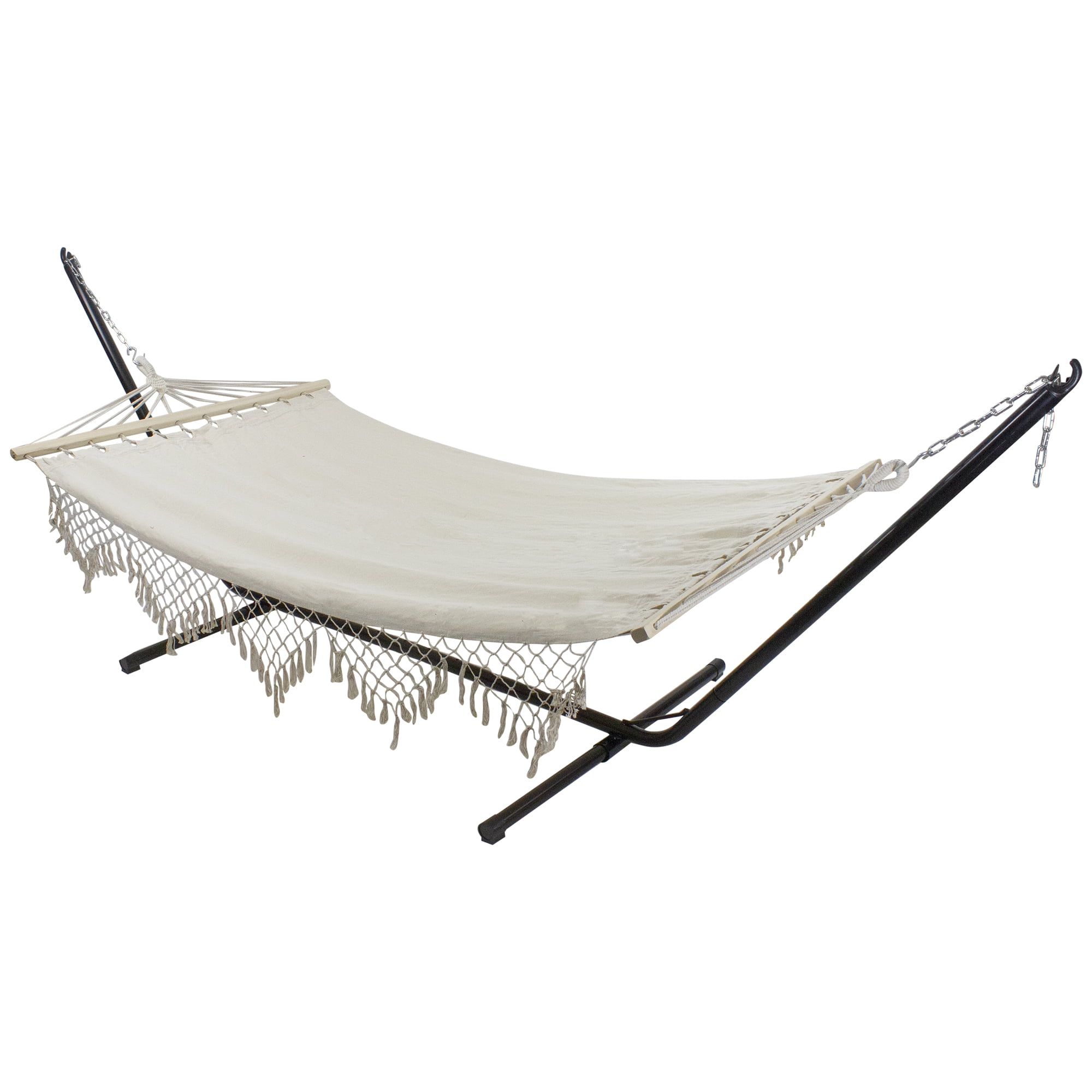 Northlight Macrame Cotton Hammock with Wooden Bars - 78" x 47" - Beige