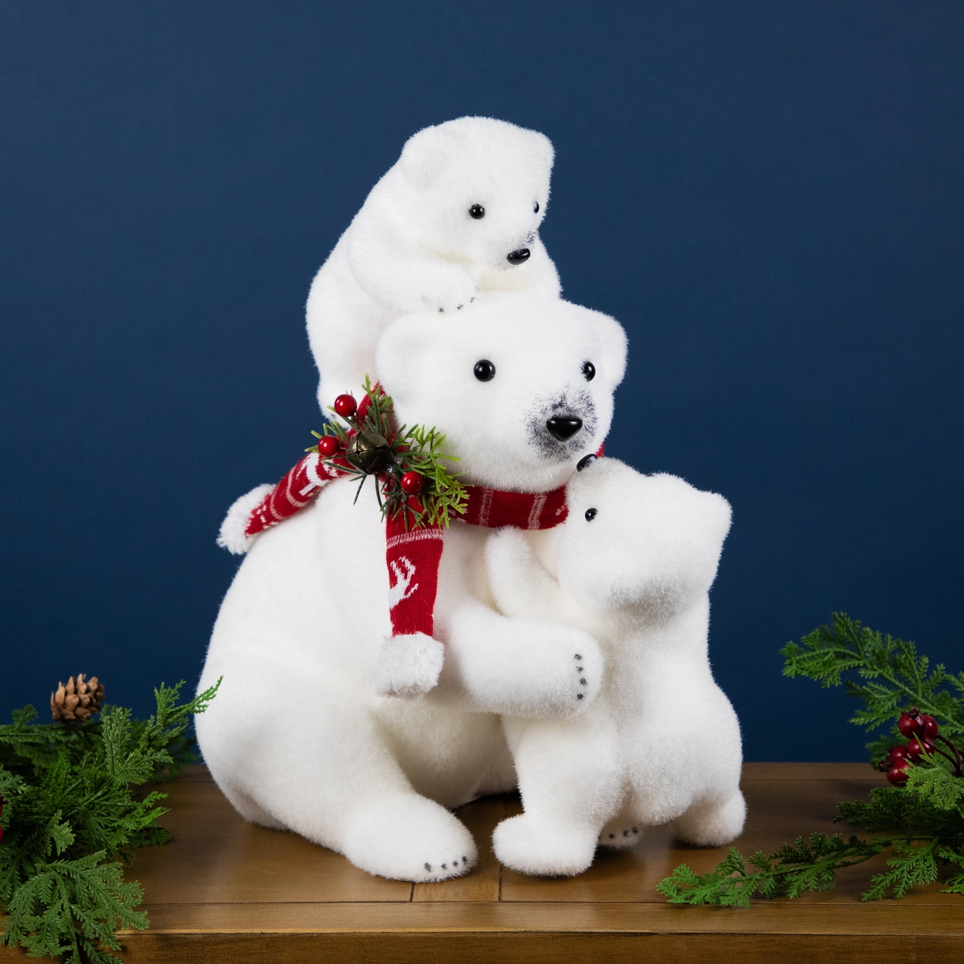 Northlight Mama Polar Bear and Cubs Christmas Figures - 13.5" - White and Red