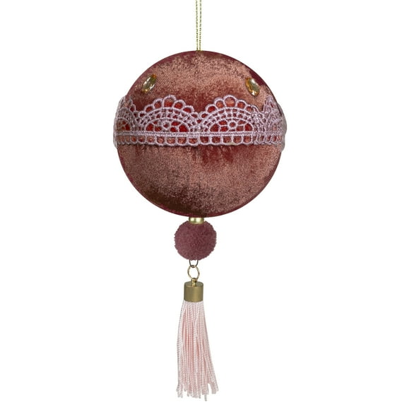 Northlight Maroon and Pink Lace Fabric Christmas Ball Ornament 4" (100mm)