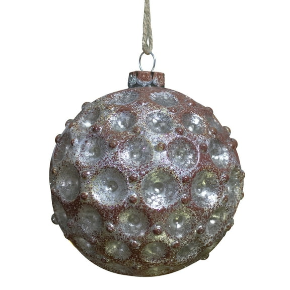 Northlight Textured Glass Christmas Ball Ornament - 3.5" (88mm) - Silver and Brick Ref