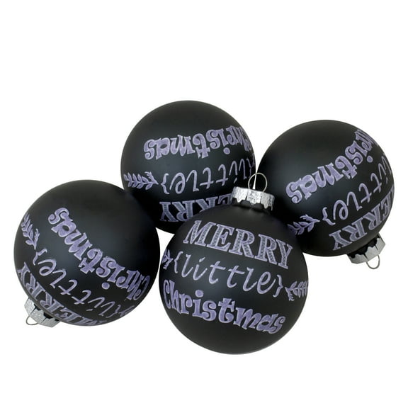 Northlight Merry Little Christmas Glass Ball Ornaments - 2.5" (65mm) - Black - 4ct