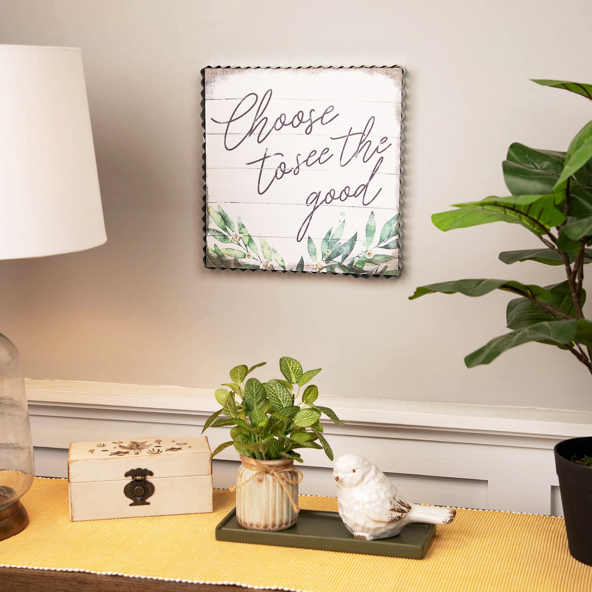 Northlight Choose to See the Good Metal Framed Canvas Wall Sign - 12" x 12" - White and Green