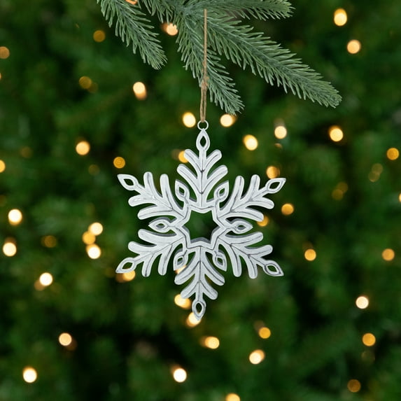 Northlight Metal Star Snowflake Christmas Ornament on Jute Rope - 5.5" - Silver and White