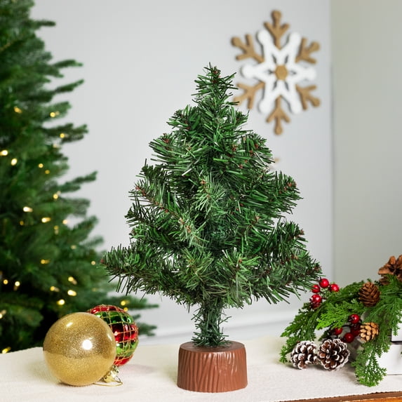 Northlight Mini Canadian Pine Artificial Christmas Tree with Faux Wood Base - 12" - Unlit