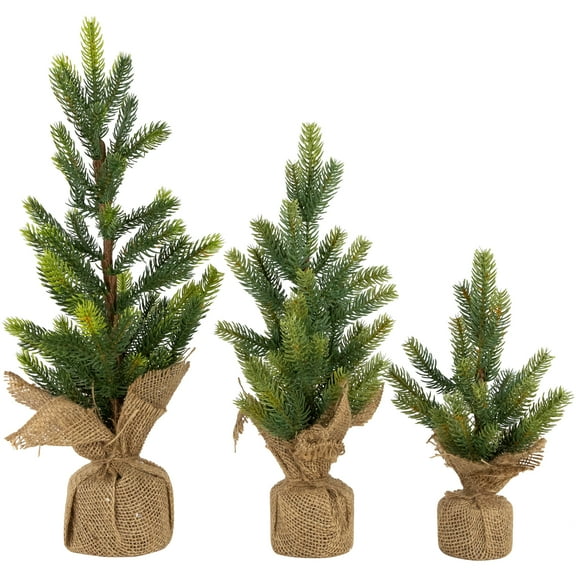 Northlight Mini Christmas Pine Artificial Christmas Trees with Burlap Base - 18" - Set of 3