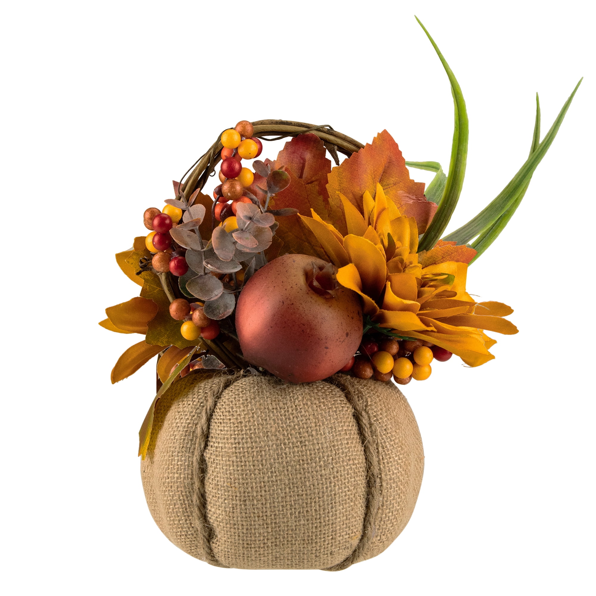 Northlight Mixed Autumn Harvest Flora in a Pumpkin Basket Decoration - 9"