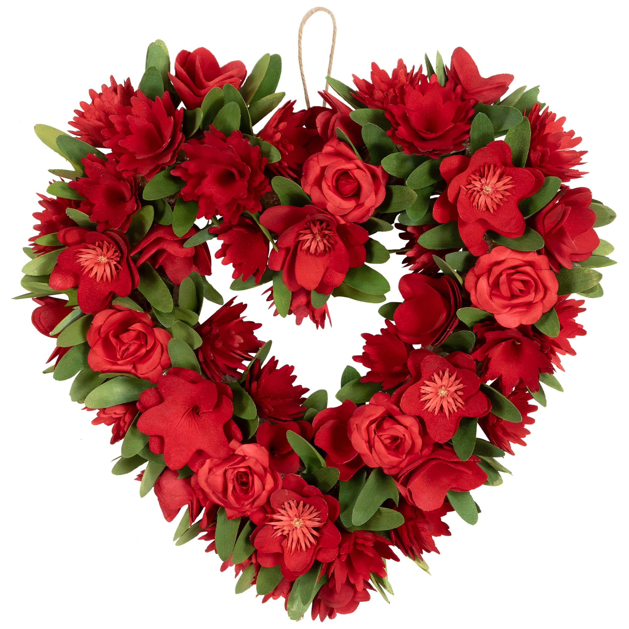 Heart-Shaped Red Floral Artificial Valentine's Day Wreath