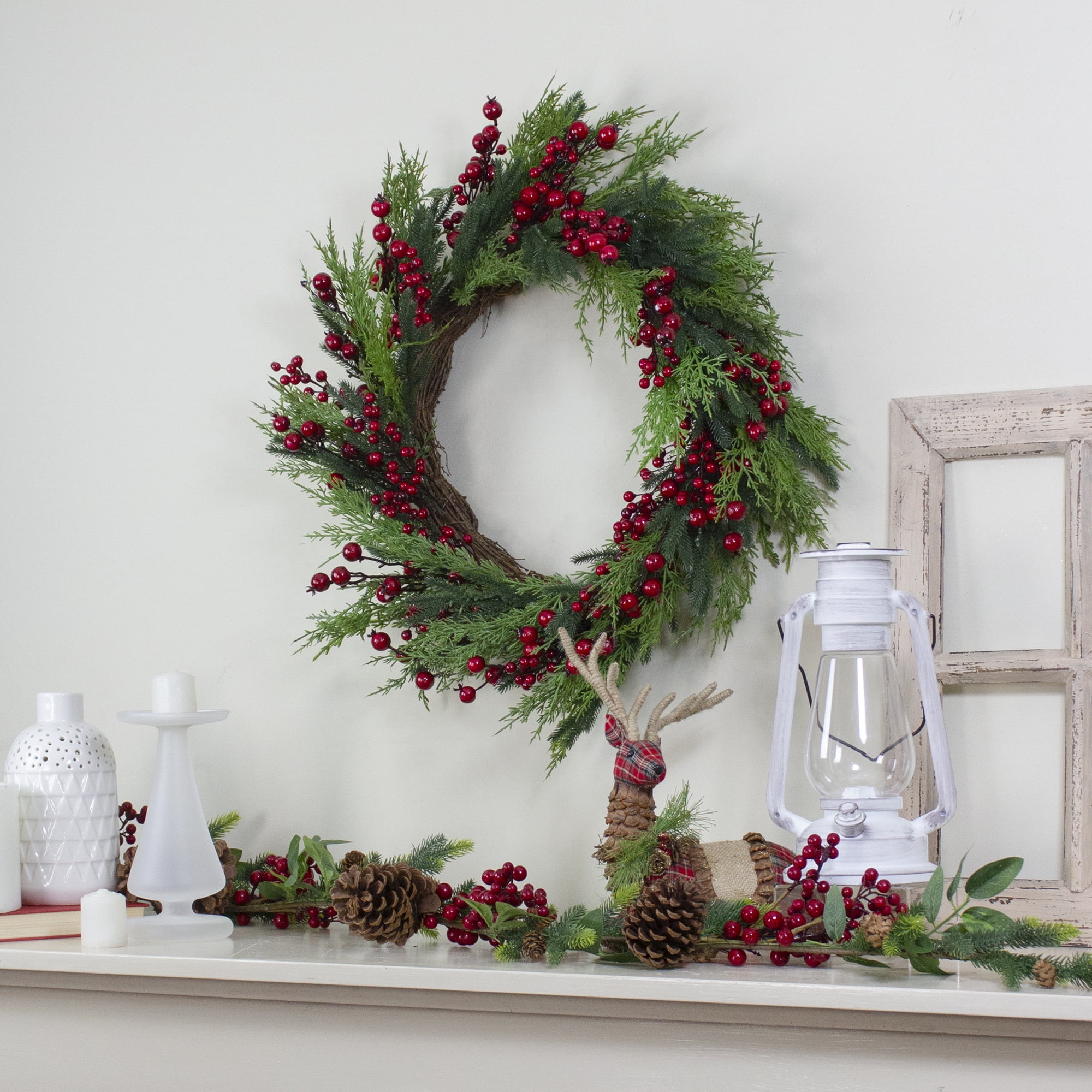 Mixed Pine and Red Berries 26" Artificial Christmas Wreath
