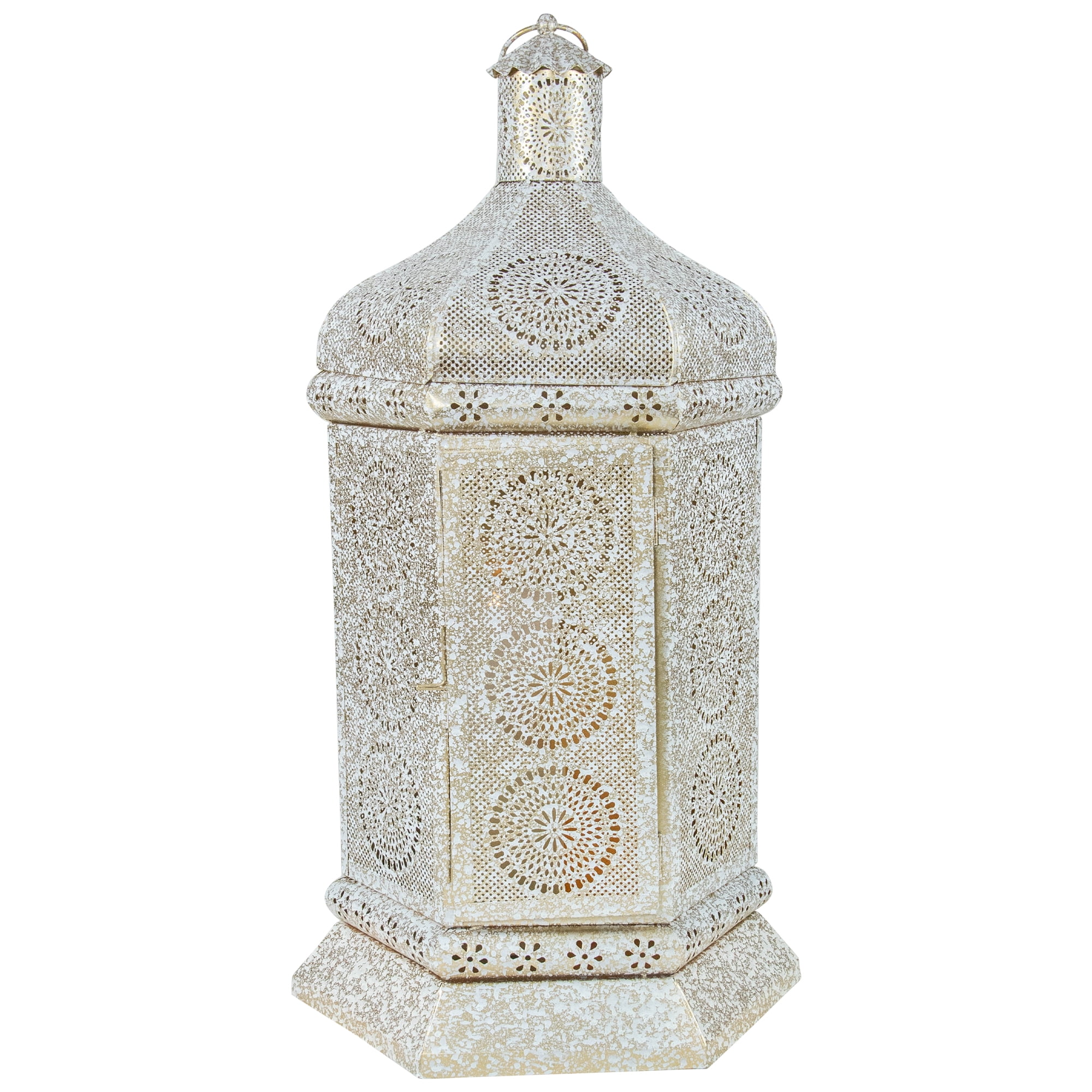 Northlight Moroccan Style Pillar Candle Lantern - 21.5" - White and Gold
